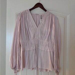 Elie Tahari Light Pink Pleated V-Neck Blouse